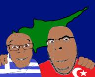 2soyjaks brown_eyes brown_skin cyprus flag flag:greece flag:turkiye friendship glasses greece map mediterrenean smile soyjak stubble teeth turkiye variant:cobson variant:feraljak // 664x538 // 124.9KB
