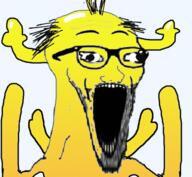 arm cartoon glasses horn leftypol open_mouth penny_fitzgerald pennyposter soyjak stubble the_amazing_world_of_gumball variant:wewjak yellow_skin // 640x590 // 249.5KB