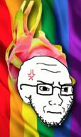 anger_mark angry closed_mouth clothes dragonfruit flag food foodjak fruit gay glasses hat lgbt meta:missing_variant rainbow soyjak stubble // 592x1000 // 1.1MB