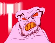 angry ban clenched_teeth deformed glasses hammer mustache pink_skin red red_eyes reddit soyjak stubble variant:feraljak yellow_teeth // 1000x792 // 302.3KB