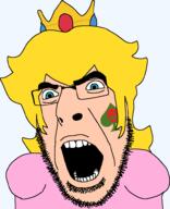 angry blond bowser clothes crown dress glasses hair long_hair mario nintendo open_mouth princess_peach queen queen_of_spades soyjak spade stubble tattoo variant:cobson video_game yellow_hair // 790x971 // 32.2KB