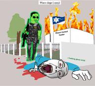 2soyjaks arm blood bloodshot_eyes brenton_tarrant building christchurch_shooting closed_mouth clothes dead drawn_background federal_bureau_of_investigation fence fire firearm flag full_body glasses glowie glowing glownigger green_skin greentext gun hair hand history open_mouth smile smug stubble sunglasses text tongue tree variant:bernd variant:chudjak waco_siege yellow_teeth // 1101x1002 // 630.9KB