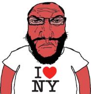 angry balding beard closed_mouth clothes glasses hair i_love new_york punisher_face red_skin soyjak text tshirt variant:science_lover // 843x867 // 397.7KB