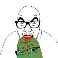 angry blood cannibalism crying eating frog glasses gore looking_at_you open_mouth pepe soyjak stubble variant:cobson variant:slitherjak worried // 1024x1024 // 34.9KB
