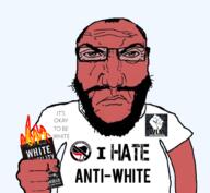 angry anti_white antifa arm balding beard book burning closed_mouth clothes fire fist flame glasses hair hand holding_book holding_object i_hate its_okay_to_be_white matter punisher_face raised_fist_(symbol) red_skin soyjak subvariant:science_lover text tshirt variant:markiplier_soyjak white_fragility white_lives_matter // 1017x935 // 527.3KB