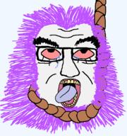 crying glasses open_mouth purple_hair purple_stubble rope soyjak stubble tranny variant:soydoz // 537x572 // 85.1KB