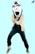 angry animated bbc blue_background clothes dance gangnam_style glasses open_mouth push_pin queen_of_spades soyjak stubble tattoo text variant:cobson // 300x460 // 260.4KB