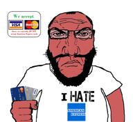 american_express angry balding beard clothes credit_card eyebrows frown glasses hair i_hate mastercard red_skin text variant:science_lover visa white_shirt // 1017x935 // 394.4KB