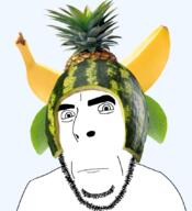 banana closed_mouth clothes food foodjak fruit hat leaf looking_at_viewer looking_at_you no_glasses pineapple variant:cobson watermelon // 775x849 // 549.7KB