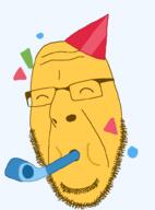 confetti emoticon glasses noisemaker party party_hat soyjak stubble variant:cobson yellow yellow_skin // 721x978 // 32.9KB