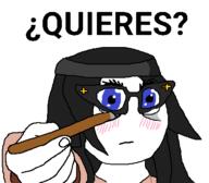 beanie blue_eyes blunt blush closed_mouth clothes dogelore glasses hair hand holding_object meme necklace pointing pointing_at_viewer quieres soyjak spanish_text variant:soytan // 436x382 // 18.1KB