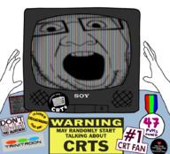 badge crt glasses hand open_mouth rgb soyjak sticker stubble television text variant:ppp // 894x809 // 392.2KB