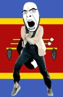 angry animated country dance eswatini flag full_body gangnam_style glasses irl open_mouth shield soyjak spear staff stubble variant:cobson // 300x460 // 507.5KB