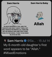 allah baby bloodshot_eyes crying glasses islam nordic_chad open_mouth sam_harris soyjak stubble text variant:soyak // 872x965 // 173.5KB