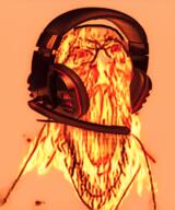 fire glasses headphones headset nosebleed orange_background rage red_background red_eyes seethe stretched_chin stretched_mouth stubble subvariant:feralrage variant:feraljak // 640x768 // 649.0KB