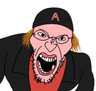 angry backwards_cap brown_hair cap clothes columbine dylan_klebold glasses hair hat jacket open_mouth soyjak stubble variant:angry_soyjak white_skin // 1543x1471 // 64.4KB