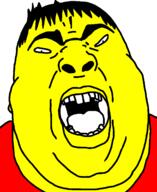 angry asian buck_teeth clothes fat hair open_mouth soyjak variant:chugsjak yellow_skin // 1124x1374 // 69.1KB