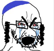 bloodshot_eyes clothes crying glasses hat judaism kippah large_nose meta:low_resolution open_mouth payos soyjak stubble thick_eyebrows variant:cryboy_soyjak // 231x218 // 18.7KB