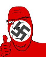 closed_mouth glasses hand nazism smile smug soyjak stubble subvariant:nucob swastika thumbs_up variant:cobson wink // 541x671 // 41.8KB
