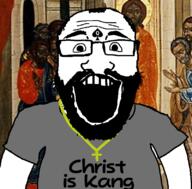 background bbc beard christianity cross hair i_love jesus kang necklace open_mouth painting queen_of_spades soyjak teeth variant:science_lover // 800x789 // 551.4KB