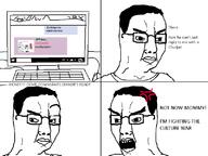 3soyjaks 4chan anger_mark angry closed_mouth comic computer duel glasses hair mother open_mouth pol_(4chan) soyjak stubble suspicious tv_(4chan) variant:chudjak // 800x600 // 47.2KB