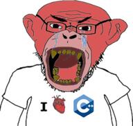 angry animal arm c c++ clothes computer crying ear fangs glasses heart i_love merge monkey open_mouth programming python_(programming_language) red_face science soyjak stubble subvariant:science_lover technology teeth tshirt variant:markiplier_soyjak variant:monkeyjak yellow_teeth // 434x411 // 36.2KB