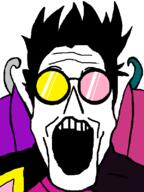 clothes deltarune glasses goggles hair open_mouth robot soyjak spamton undertale variant:markiplier_soyjak video_game wing // 600x800 // 19.0KB