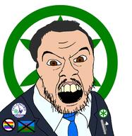 angry aryan badge blue_tie brown_eyes clothes earless europe fasces flag flag:lgbt_pride_flag flag:padania flag:roma forehead_lines forehead_wrinkles grey_hair hair italy marijuana matteo_salvini meta:tagme mustache necktie open_mouth padania politics right_wing soyjak stubble suit text variant:feraljak weed white_skin yellow_teeth // 1464x1500 // 197.6KB