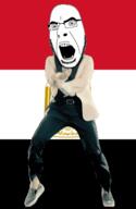 angry animated arabic_text country dance eagle egypt flag full_body gangnam_style glasses irl open_mouth soyjak stubble variant:cobson // 300x460 // 507.6KB