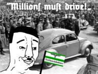 adolf_hitler autobahn black_and_white car chud flag historical millions_must_die mustache nazi_germany reichsautobahnen smile swastika text variant:chudjak volkswagen // 720x540 // 1.5MB