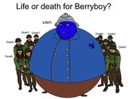 berryboy blue_skin blueberry_inflation closed_mouth clothes colonial foxhole frown full_body glasses hat helmet inflation military old soyjak stubble subvariant:wholesome_soyjak text variant:gapejak warden wrinkles // 680x510 // 184.6KB