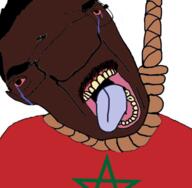 ack bloodshot_eyes countrywar crying distorted eyebrows flag:morocco glasses hair hanging morocco mustache nigger open_mouth rope slopjak star star_(symbol) subvariant:chudjak_front suicide teeth tongue variant:chudjak // 1920x1878 // 1.4MB
