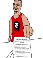 arm beaner beard brown_skin che_guevara closed_mouth clothes colonialism communism copypasta downvote glasses hand holding_object indigenous latino mapuche paper racism smile soyjak spain spanish_text sweating text thief variant:bartender // 1536x2048 // 392.5KB