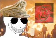3soyjaks angry animated atom_bomb_baby bomb clenched_teeth clothes distorted ear explosion fire glasses glitch hat irl_background music nuclear open_mouth pipe red_skin smile sound soyjak stubble sunglasses variant:feraljak video wojak // 640x440, 29.7s // 4.2MB
