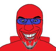 among_us astronaut blue blue_eyes glasses jerma985 open_mouth red red_skin smile stubble suspicious variant:susjak video_game // 680x620 // 111.1KB