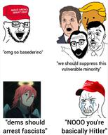 4soyjaks adolf_hitler anime beard cap clothes crazed crying facism glasses hair hat maga mustache nazism npc open_mouth soyjak stubble text variant:soyak variant:two_pointing_soyjaks variant:unknown wojak // 1024x1280 // 135.7KB