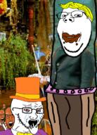 5soyjaks augustus_gloop bloodshot_eyes boat bowtie charlie_and_the_chocolate_factory chocolate clothes crying flag glasses green_hair hand irl_background oompa_loompa open_mouth orange_skin smile soyjak stubble subvariant:wholesome_soyjak top_hat tube variant:feraljak variant:gapejak vath willy_wonka yellow_hair // 1264x1765 // 1.8MB