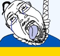 clothes crying dead flag glasses hair hanging hohol mustache open_mouth rope soyjak stubble suicide tongue ukraine variant:gapejak // 768x719 // 148.5KB
