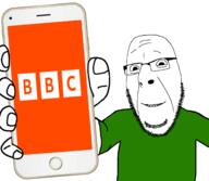 arm british_broadcasting_corporation clothes glasses hand holding_object holding_phone iphone phone smile soyjak stubble text tshirt variant:cobson // 2160x1884 // 627.1KB