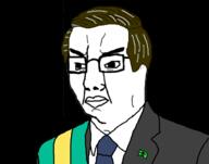 angry brazil brown_hair closed_mouth clothes country flag glasses hair jair_bolsonaro necktie soyjak suit variant:chudjak // 755x595 // 45.1KB
