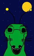 alien antenna creepy glasses green_skin moon open_mouth smile soyjak space variant:dogjak // 612x999 // 21.6KB
