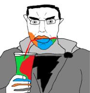 cape clothes colorful cup drinking_straw ear hand holding_object shazam soyjak subvariant:chudjak_front variant:chudjak // 675x695 // 68.4KB