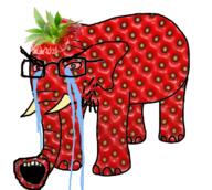 animal bloodshot_eyes crying ear elephant food foodjak fruit full_body glasses horn leaf leg open_mouth soyjak strawberry stubble variant:classic_soyjak // 696x623 // 498.9KB
