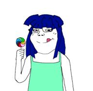 anime blue_hair candy clothes female furude_rika glasses hair higurashi holding_lollipop holding_object soyjak subvariant:soylita tongue variant:gapejak video_game visual_novel // 1436x1408 // 72.0KB