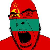 angry communism country flag glasses hammer hammer_and_sickle open_mouth sickle soyjak star stubble transnistria variant:cobson // 721x720 // 26.2KB