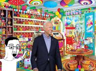 arm candy clothes excited glasses hand hands_up holding_object irl irl_background joe_biden open_mouth soyjak tshirt variant:chudjak // 1500x1108 // 444.8KB