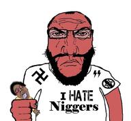 angry beard blood bloodshot_eyes brown_skin closed_mouth clothes crushing fist frown hair hand nazism nigger open_mouth punisher_face red_skin soyjak star star_of_david swastika tshirt variant:bernd variant:science_lover // 1017x935 // 419.9KB