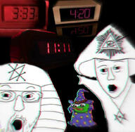 2soyjaks apu arm clothes frog glasses hand hat illuminati magic magik mustache necklace occult open_mouth pepe pointing seal_of_saturn soyjak stubble thelema time variant:two_pointing_soyjaks wizard wizard_hat // 1024x1000 // 186.2KB