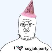 birthday_hat clothes glasses hat heart i_love open_mouth soyjak soyjak_party stubble variant:unknown // 841x900 // 146.9KB
