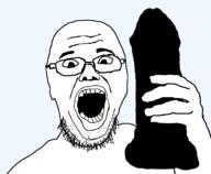 arm dildo glasses hand holding_object open_mouth soyjak stubble variant:unknown // 750x616 // 16.4KB
